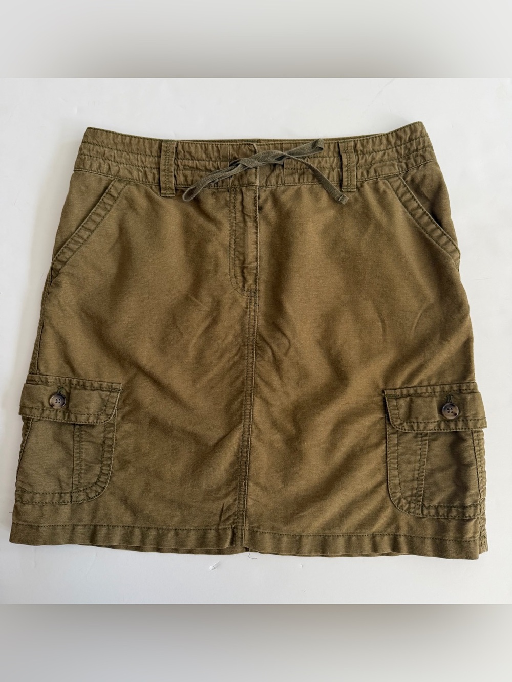 Ann Taylor Olive Green Cargo Mini Skirt Drawstring Size 8
